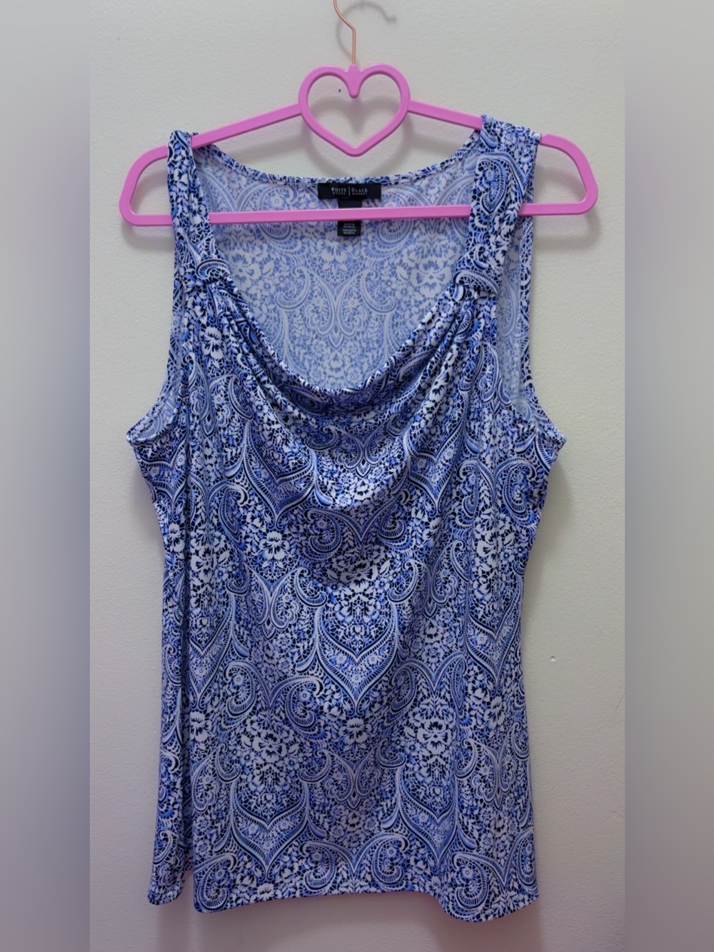 White House Black Market Blue Paisley Cowl Neck Tank Top